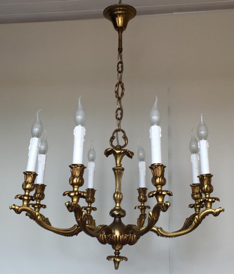 CHFA - Vintage French Farmhouse Brass 8 Branch Gothic Chandelier﻿