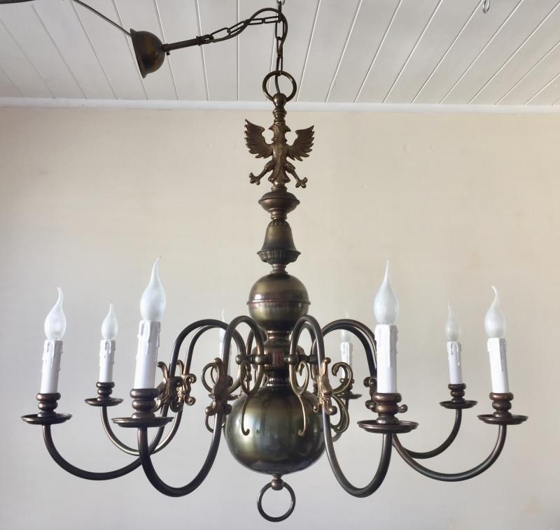 CHQEAP Massive Stunning Original Vintage Antique Brass 8 Arm Branch Chandelier 