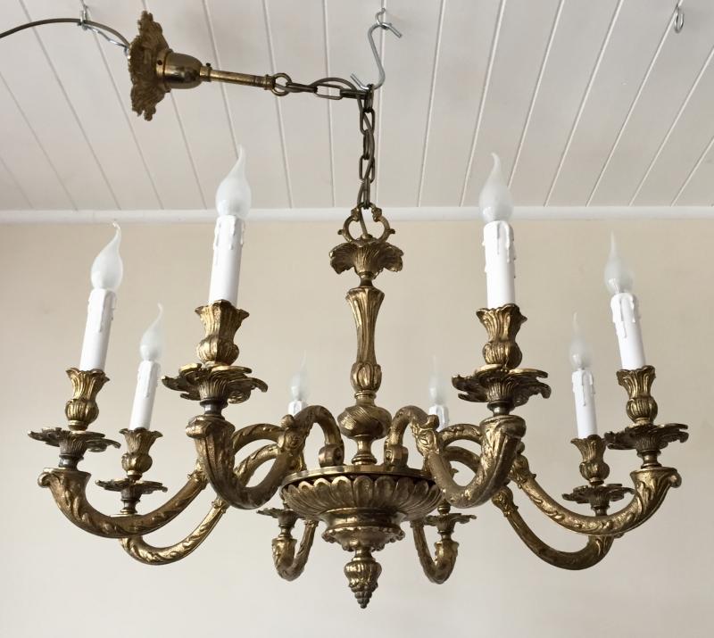 Ref No. CHQEAE - Massive Heavy Vintage Antique Brass Gilt Rococo 8 Branch Chandelier﻿﻿