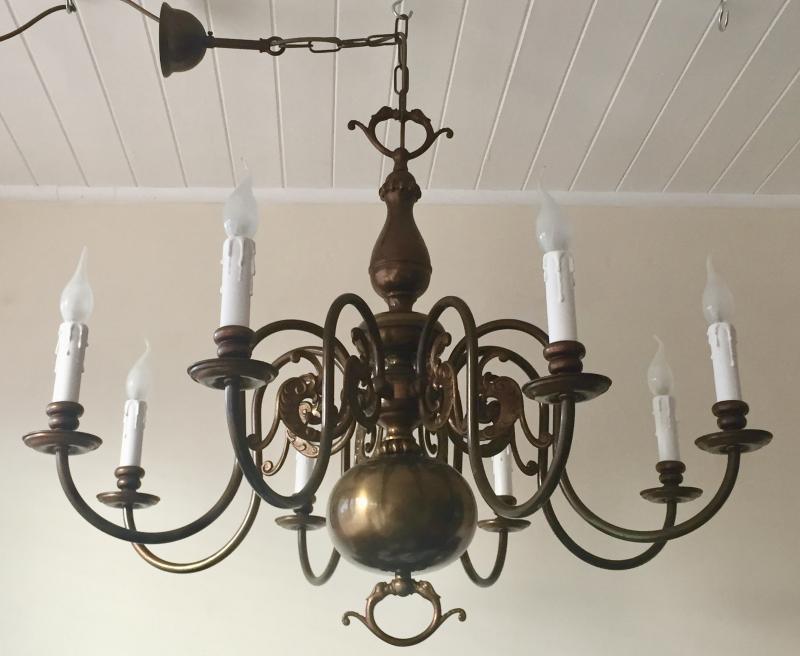 CHQEAN - Huge Original Vintage French Brass 8 Branch Chandelier with Exquisite Detailing﻿﻿
