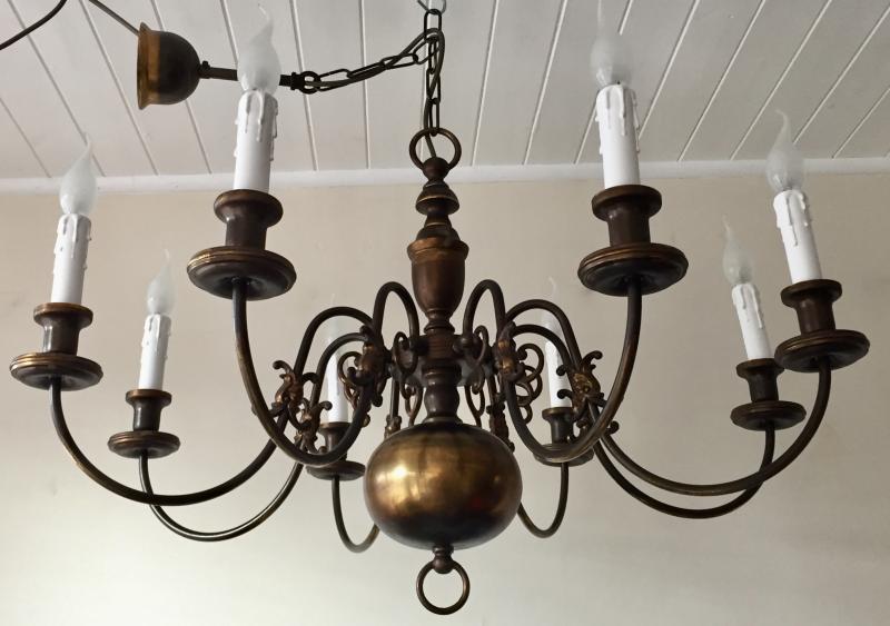 CHQEAW - Original Vintage Antique Brass 8 Branch Chandelier Farmhouse