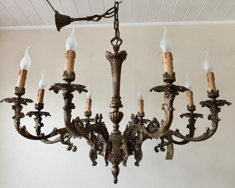 Ref No. CHQEAD - Massive Heavy Vintage Antique Brass Gilt Rococo 8 Branch Chandelier﻿﻿