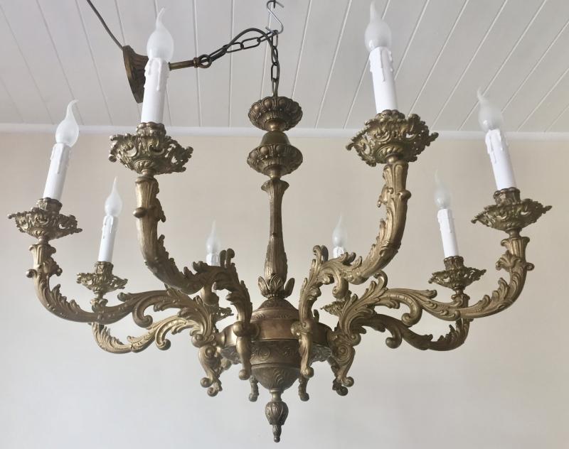 Ref No. CHQEAF - Massive Vintage Antique Brass Gilt Rococo 8 Branch Chandelier