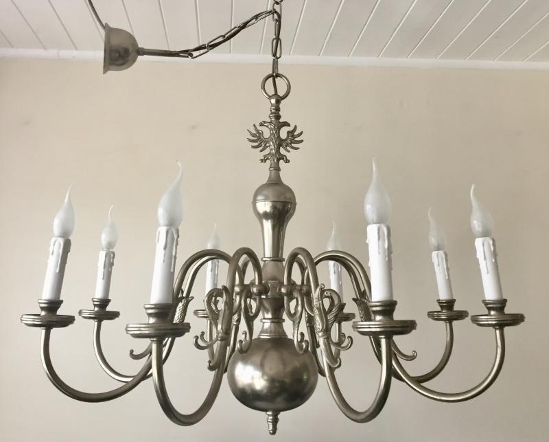 Ref No. CHQEAR - Stunning Large Vintage Antique Silver 8 Branch Flemish Chandelier﻿
