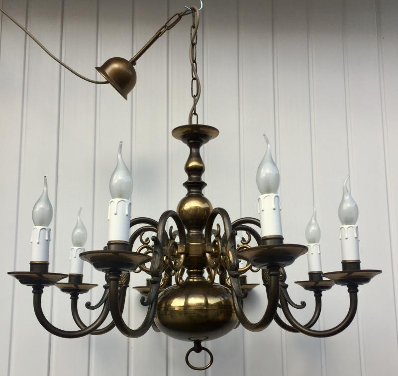 CHQEBI - Stunning Vintage French Antique Brass 8 Branch Flemish Chandelier﻿